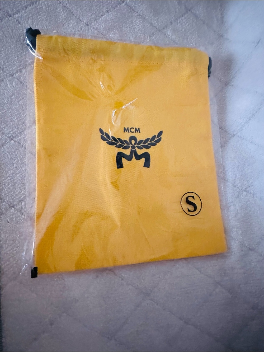 MCM Yellow Drawstring Dust Bag with Black Logo